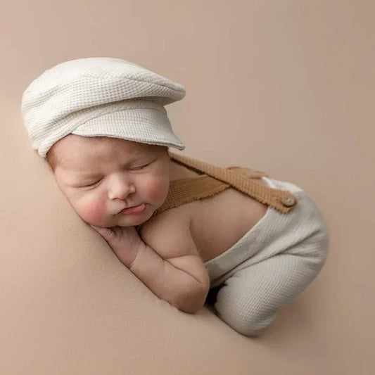 Newborn Photography Suspenders and Hat Set