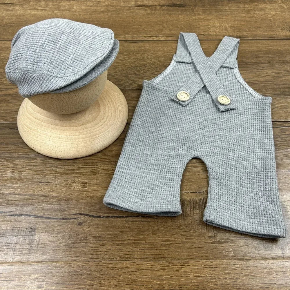 Newborn Photography Suspenders and Hat Set