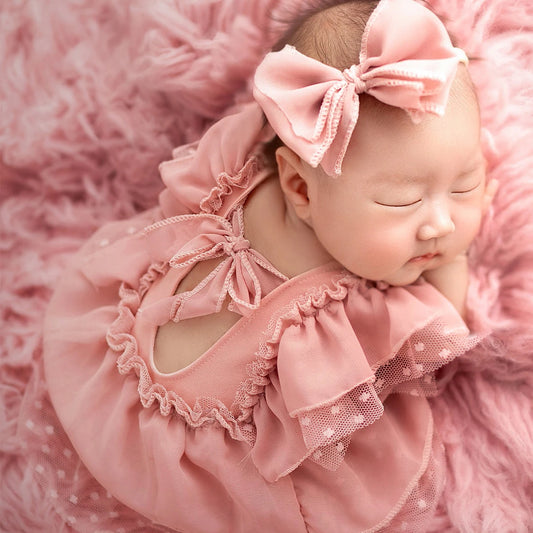 Pink Chiffon Newborn Romper with Bow